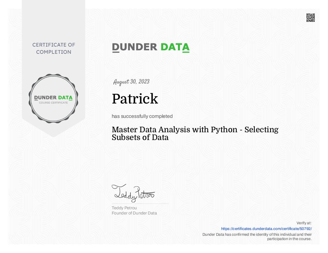 Master Data Analysis with Python - Selecting Subsets of Data