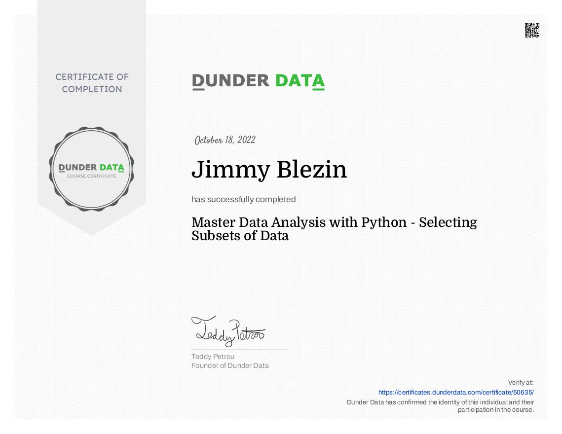 Master Data Analysis with Python - Selecting Subsets of Data