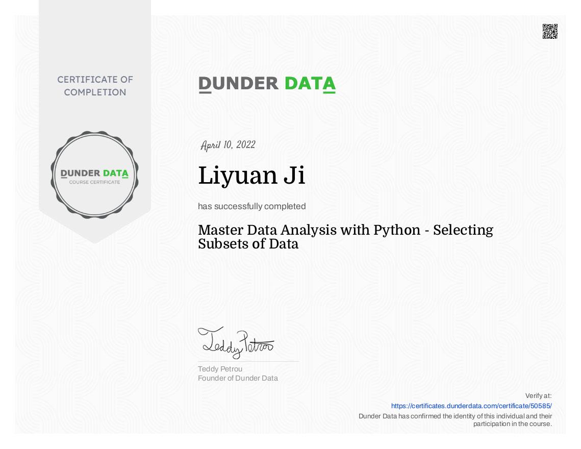 Master Data Analysis with Python - Selecting Subsets of Data