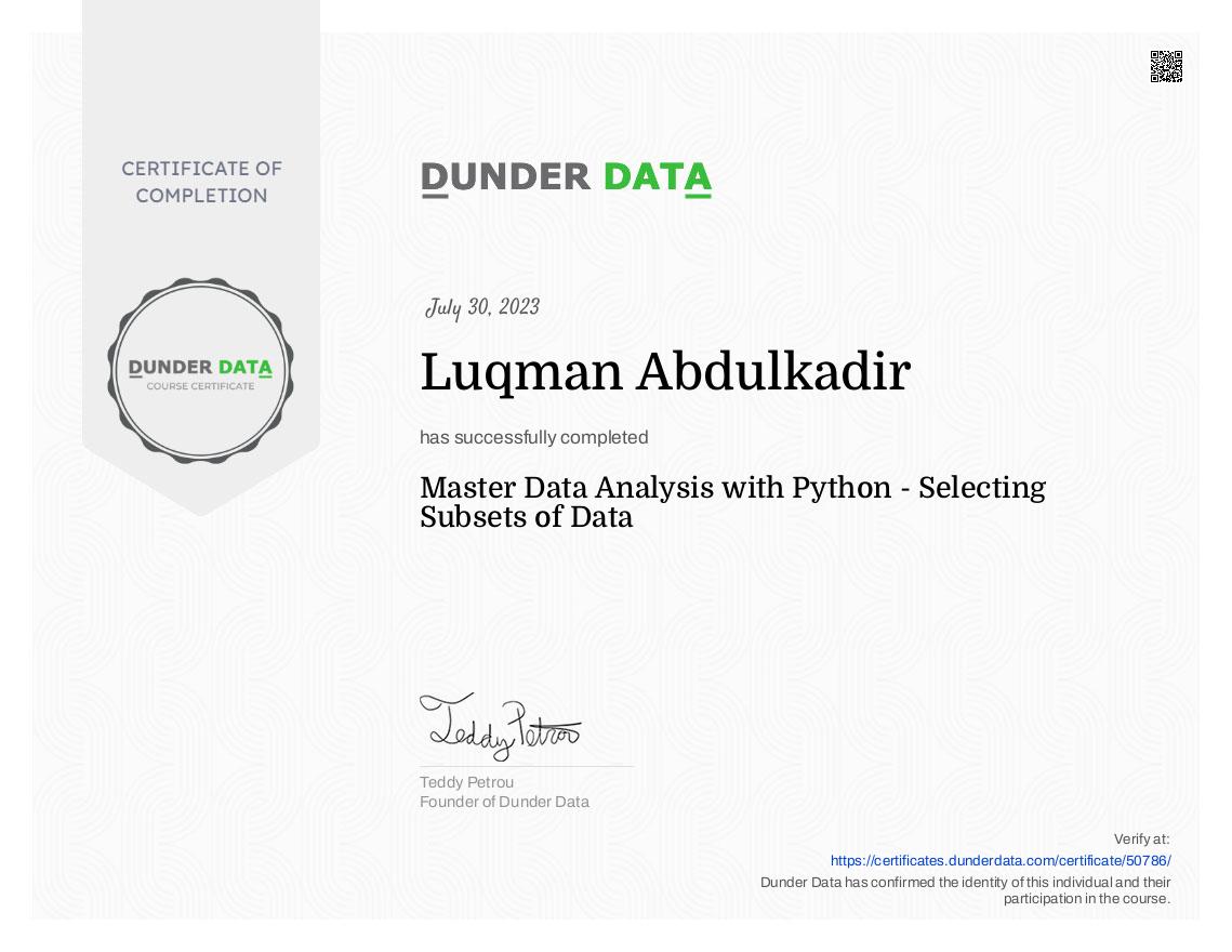 Master Data Analysis with Python - Selecting Subsets of Data