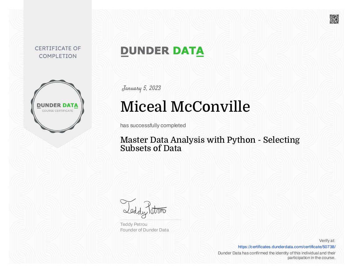 Miceal McConville | Master Data Analysis with Python – Selecting ...